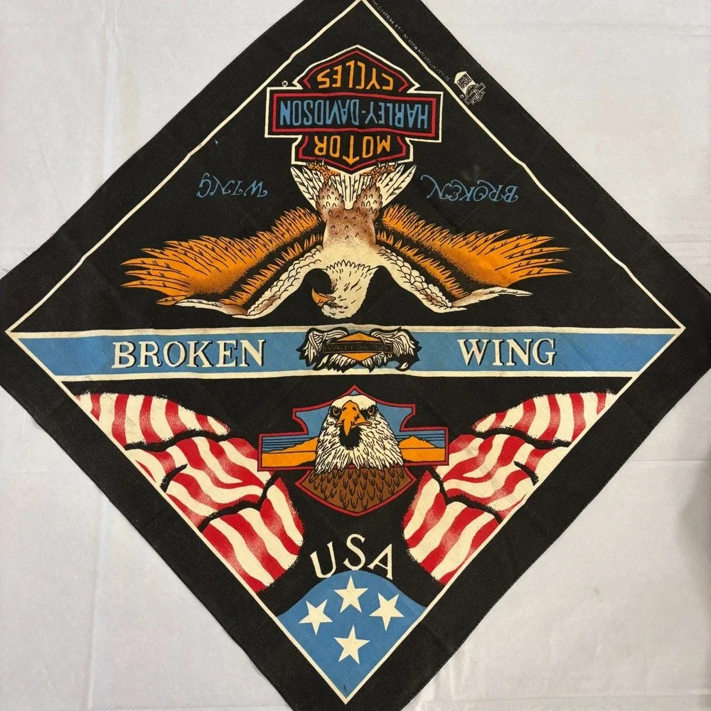 Harley-Davidson Broken Wing Biker Bandana Scarf Graphic Vintage Handkerchief USA